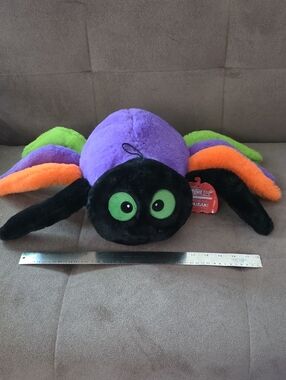 Plush Dog Squeaky Spider Toy - Purple with Green & Orange Accents NEW